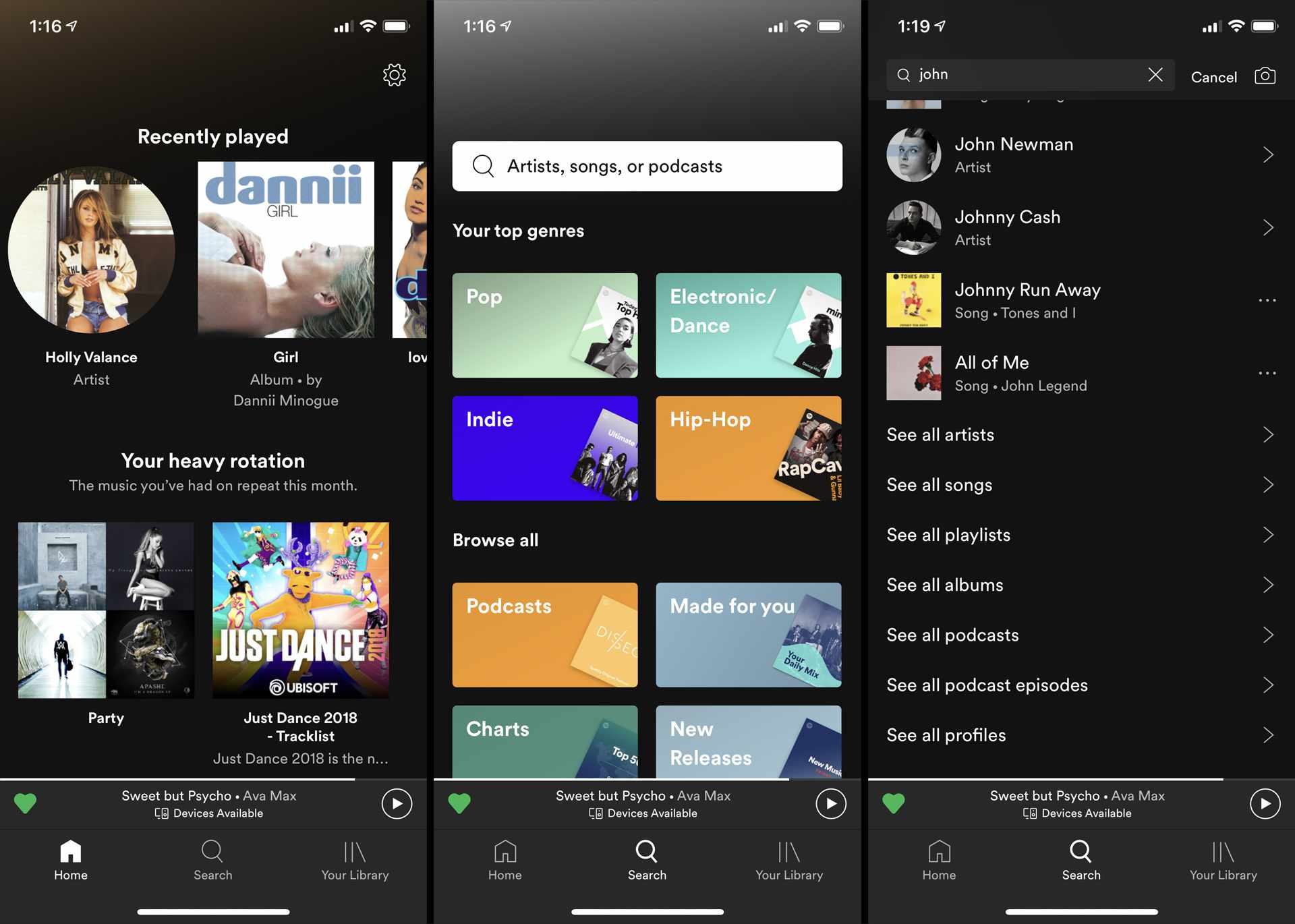 Hledání přátel v aplikaci iOS Spotify Music.