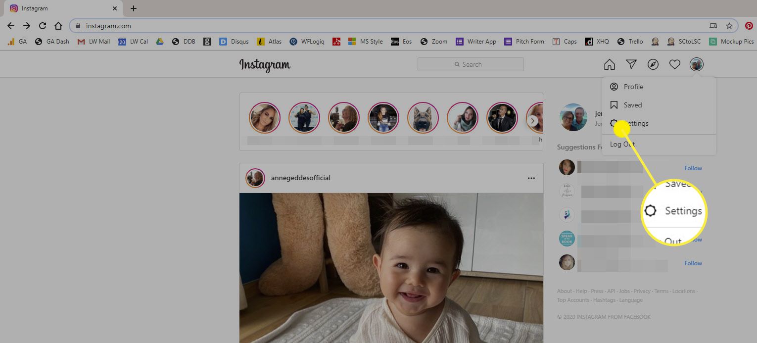 Možnost nastavení v Instagramu ve webovém prohlížeči.