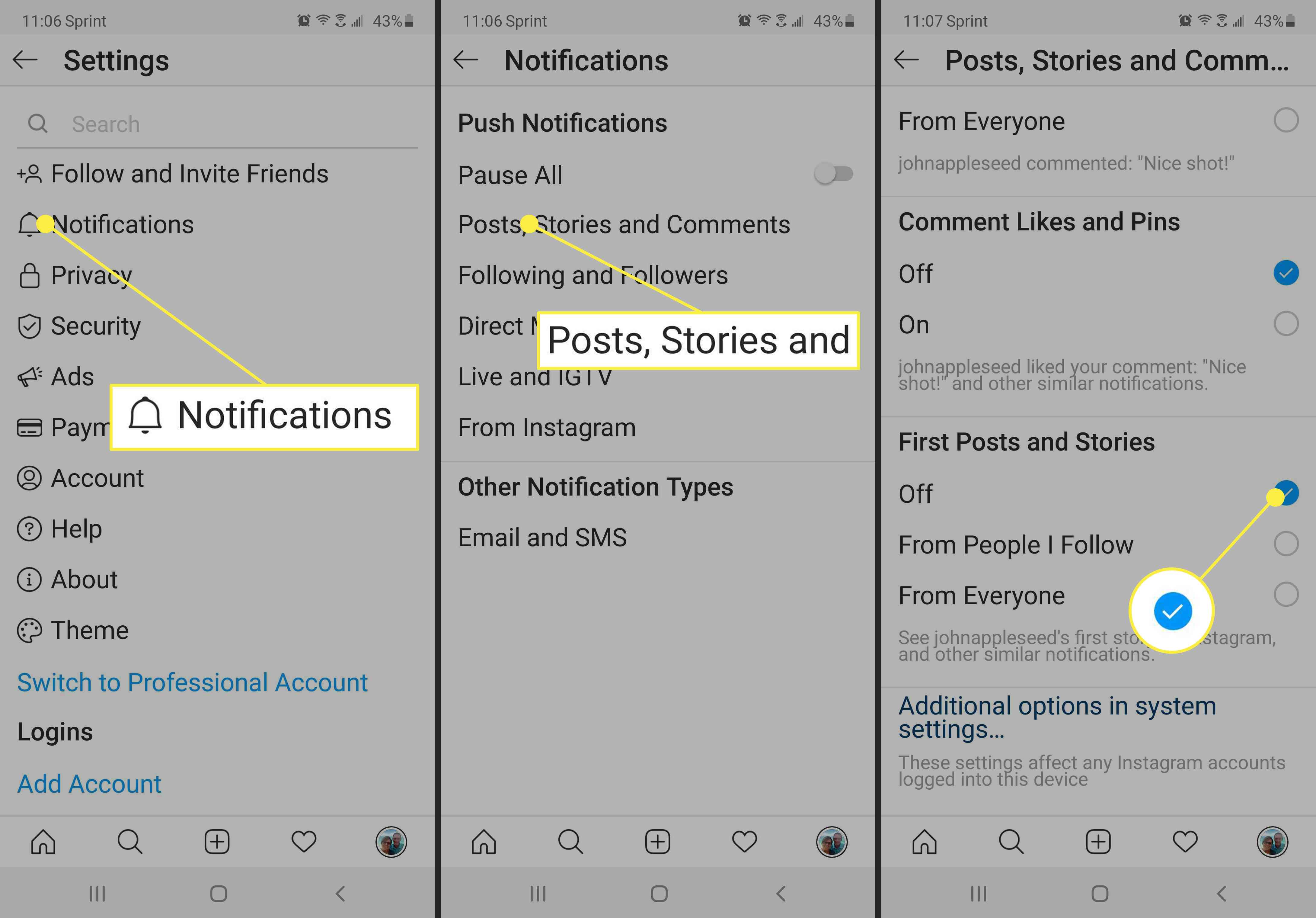Jak vypnout upozornění na první příspěvky a příběhy v aplikaci Instagram.
