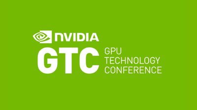 Logo Nvidia GTC bílé na zeleném pozadí