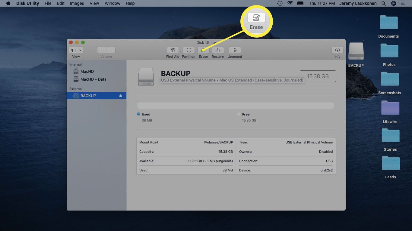 Aplikace Disk Utility v systému macOS.