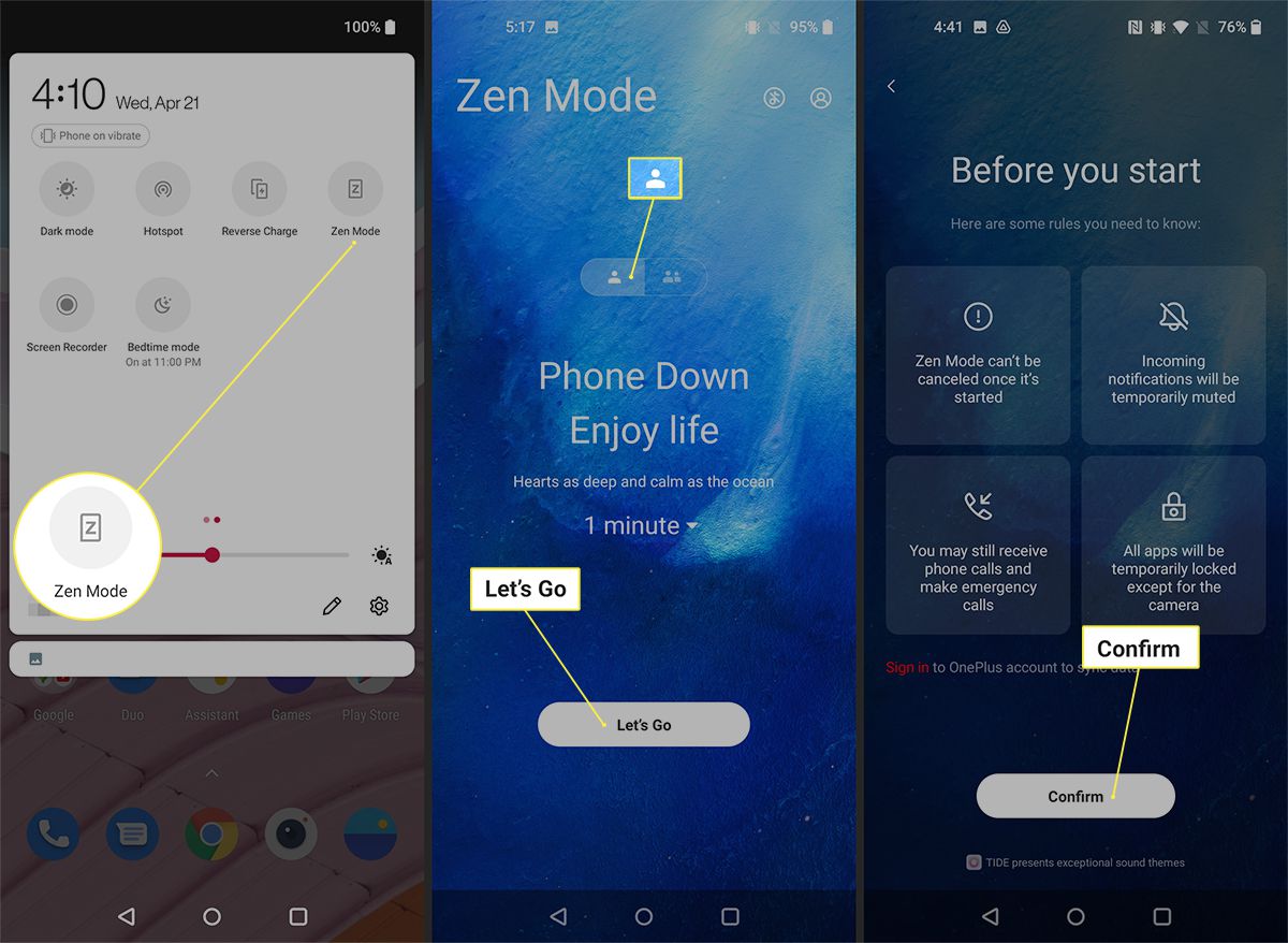 Nastavení režimu Zen z telefonu OnePlus 9
