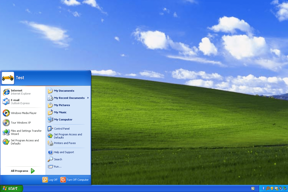 Nabídka Start systému Windows XP a plocha