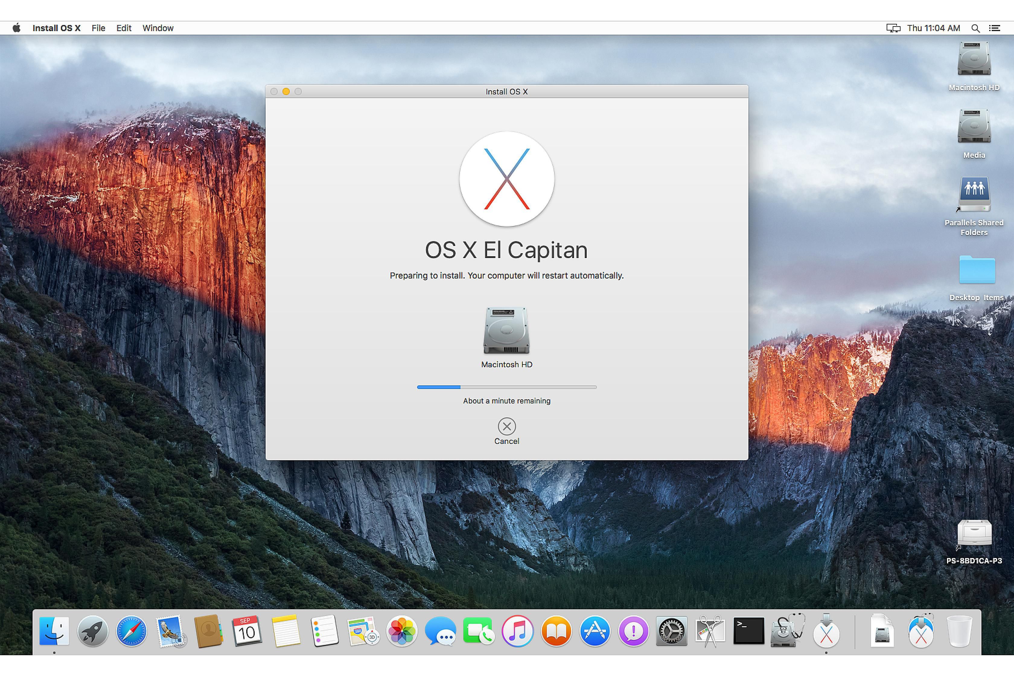 Průběh instalace OS X El Capitan