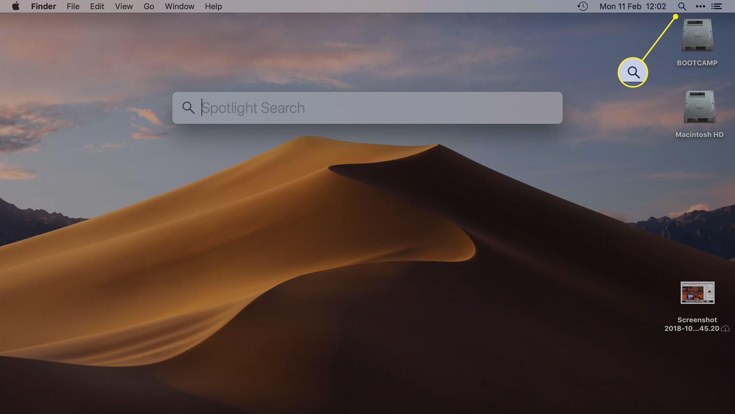 Ikona Spotlight Search na liště nabídek Mac