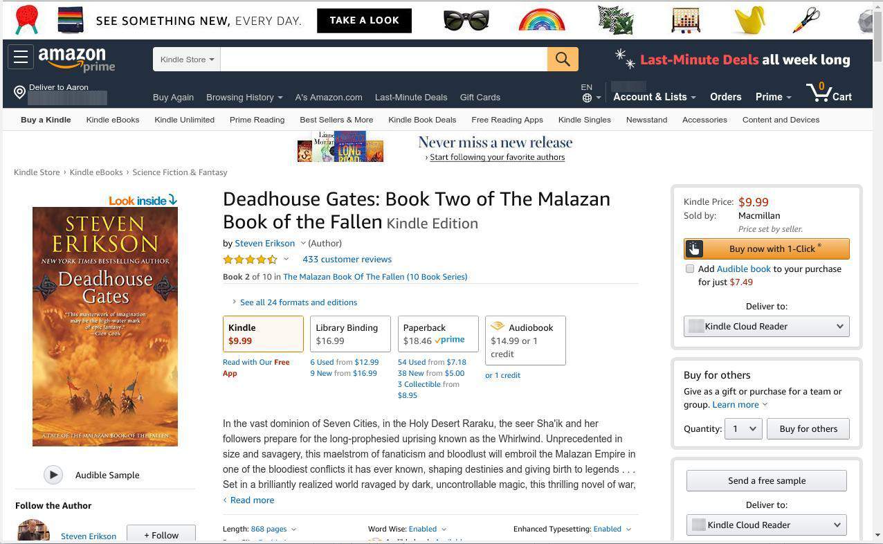 Při nákupu v běžném obchodě Amazon vyberte formát „Audiokniha“.