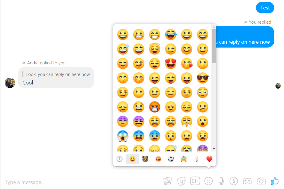 Galerie emodži Facebook Messenger