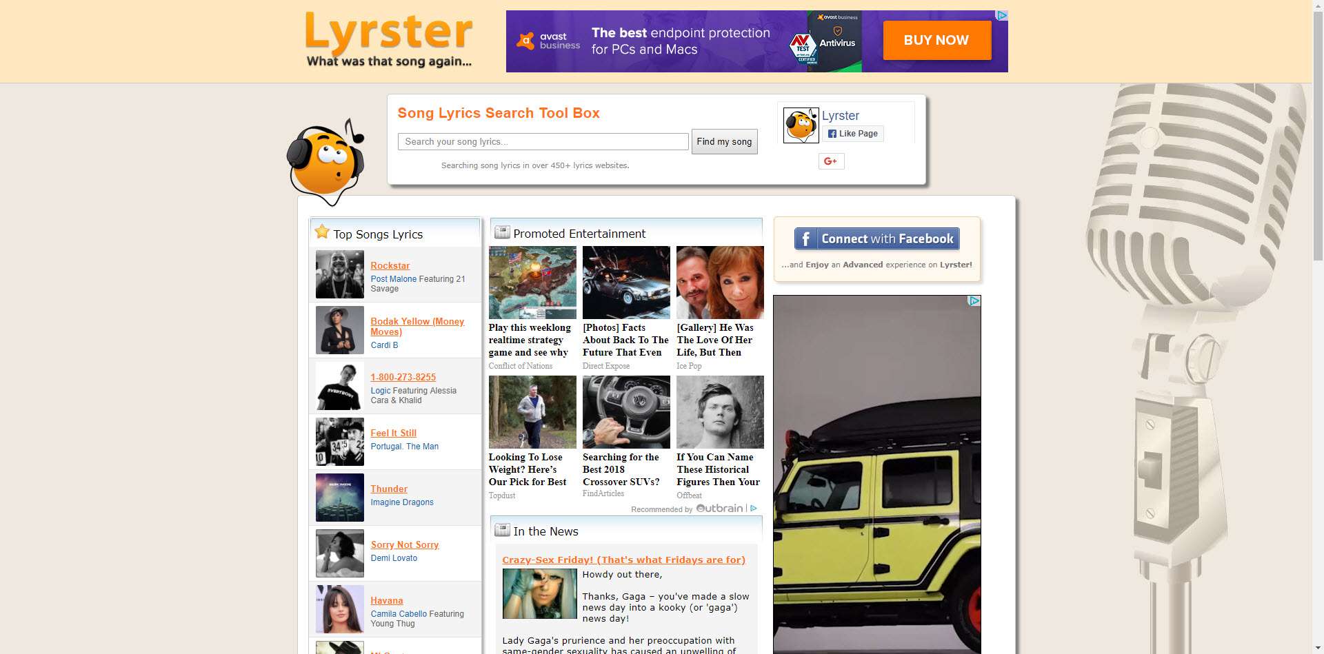 Screenshot z webové stránky identifikátoru hudby Lyrster