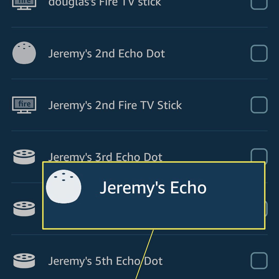 V aplikaci Alexa jsou zvýrazněny Jeremy's Echo and Save.