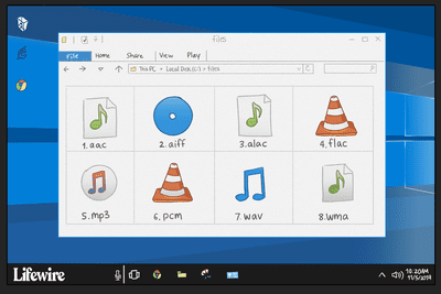 Různé druhy hudebních souborů v okně počítače