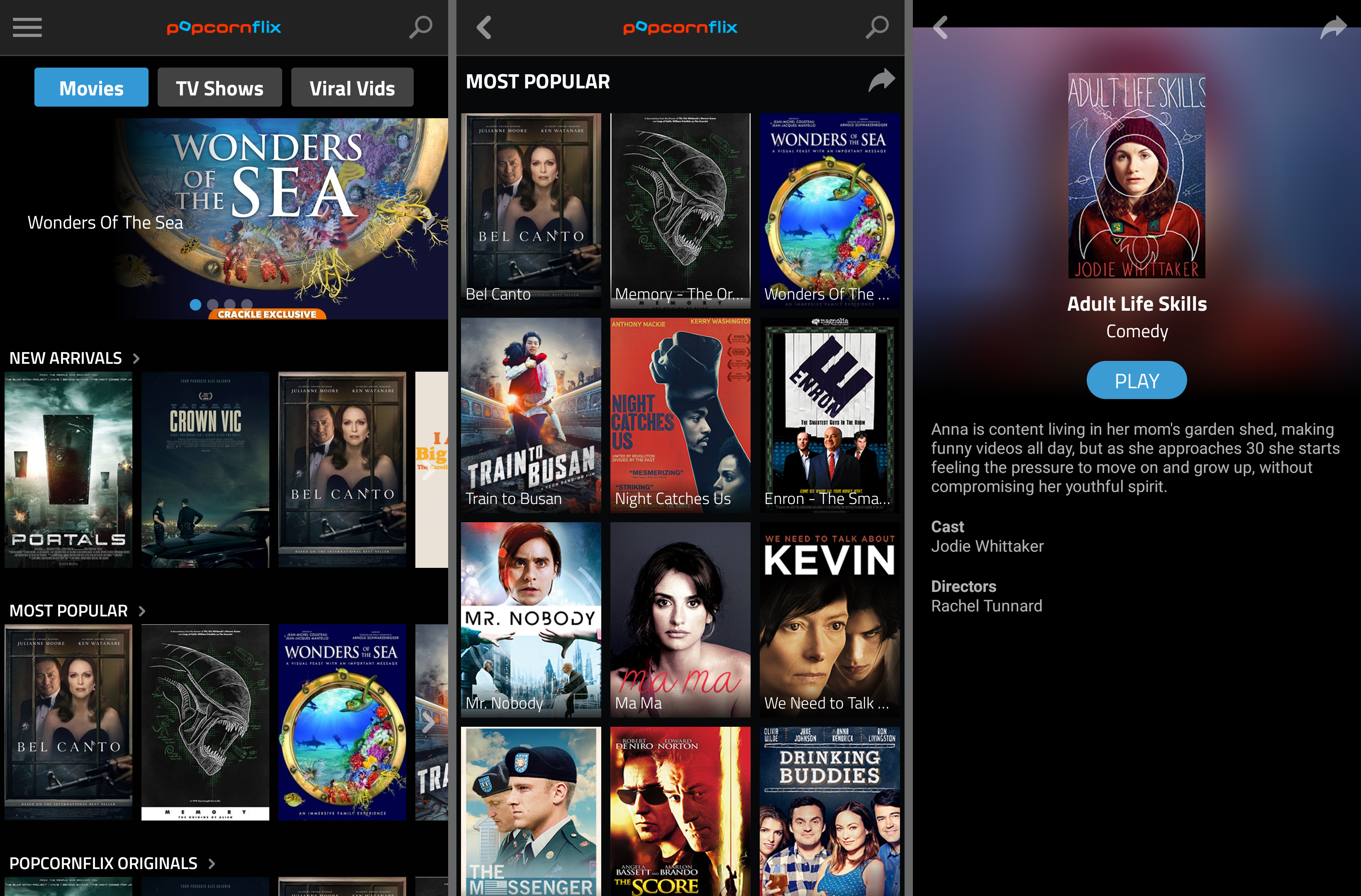 Popcornflix bezplatná filmová aplikace pro Android