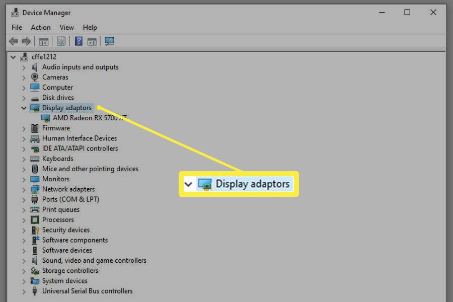 Sekce Display adapters ve Správci zařízení ve Windows.