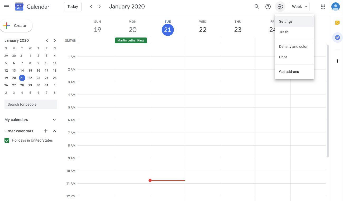 Screenshot z nabídky Nastavení kalendáře Google