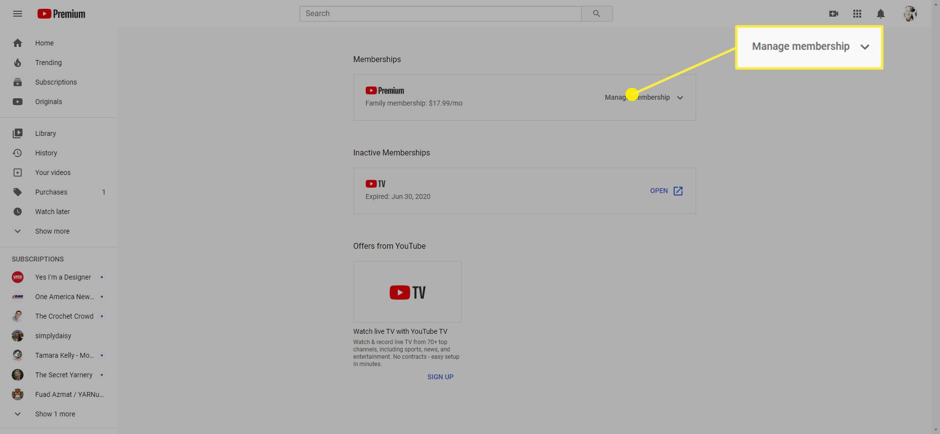 Kde spravovat členství na YouTube Premium.