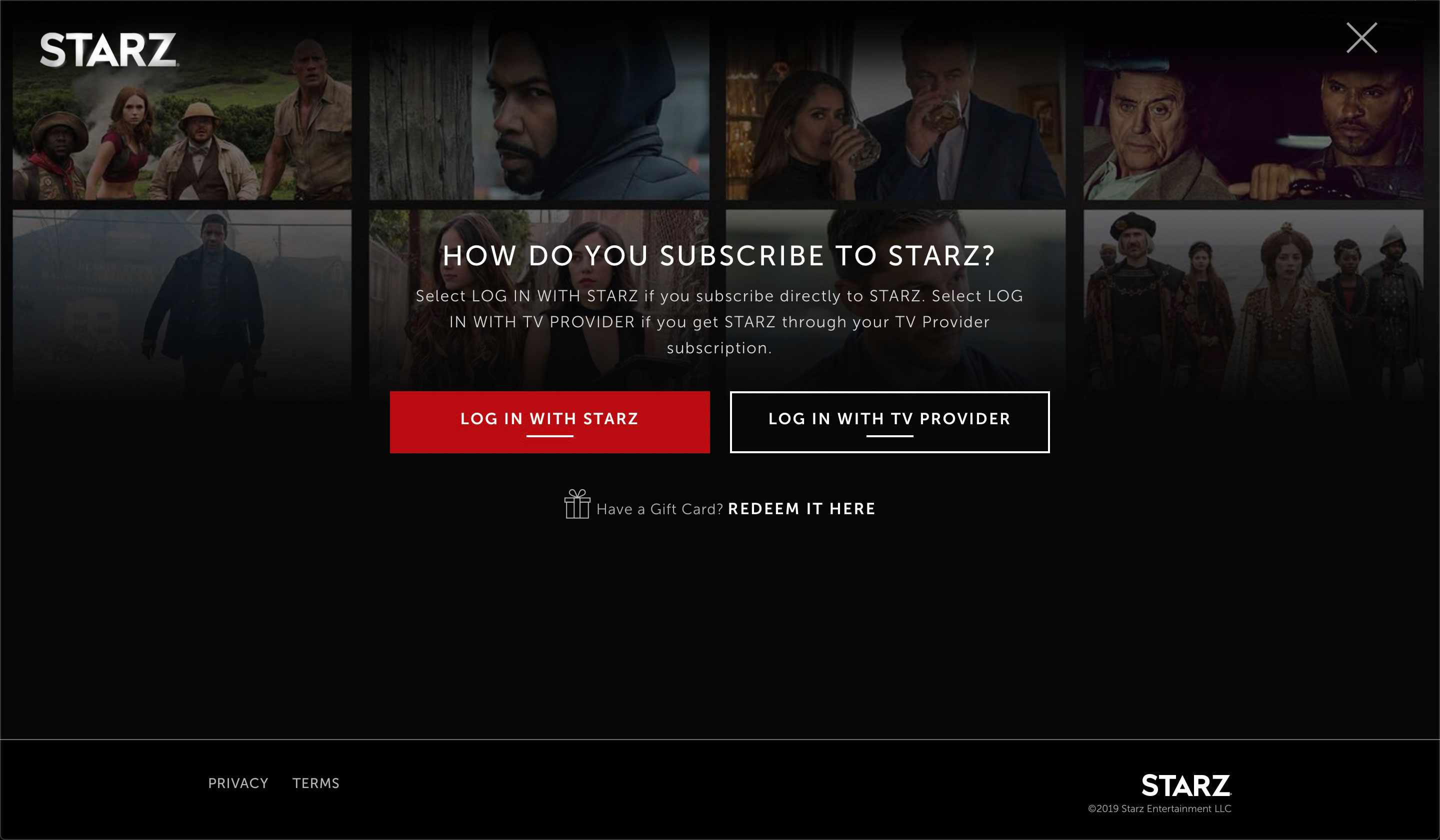 Starz s možnostmi předplatného