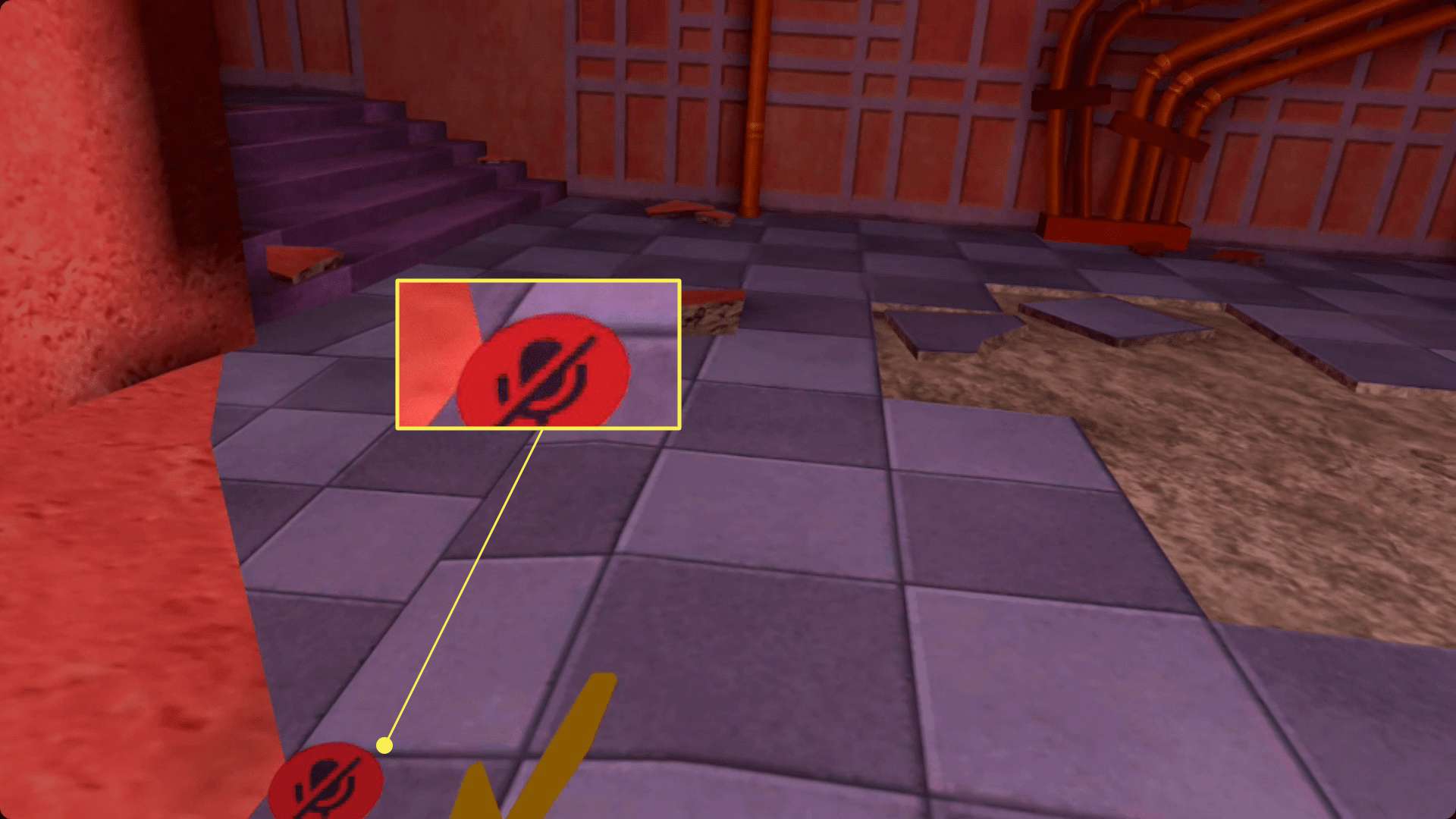 VRChat na Questu se zobrazením ikony ztlumení.