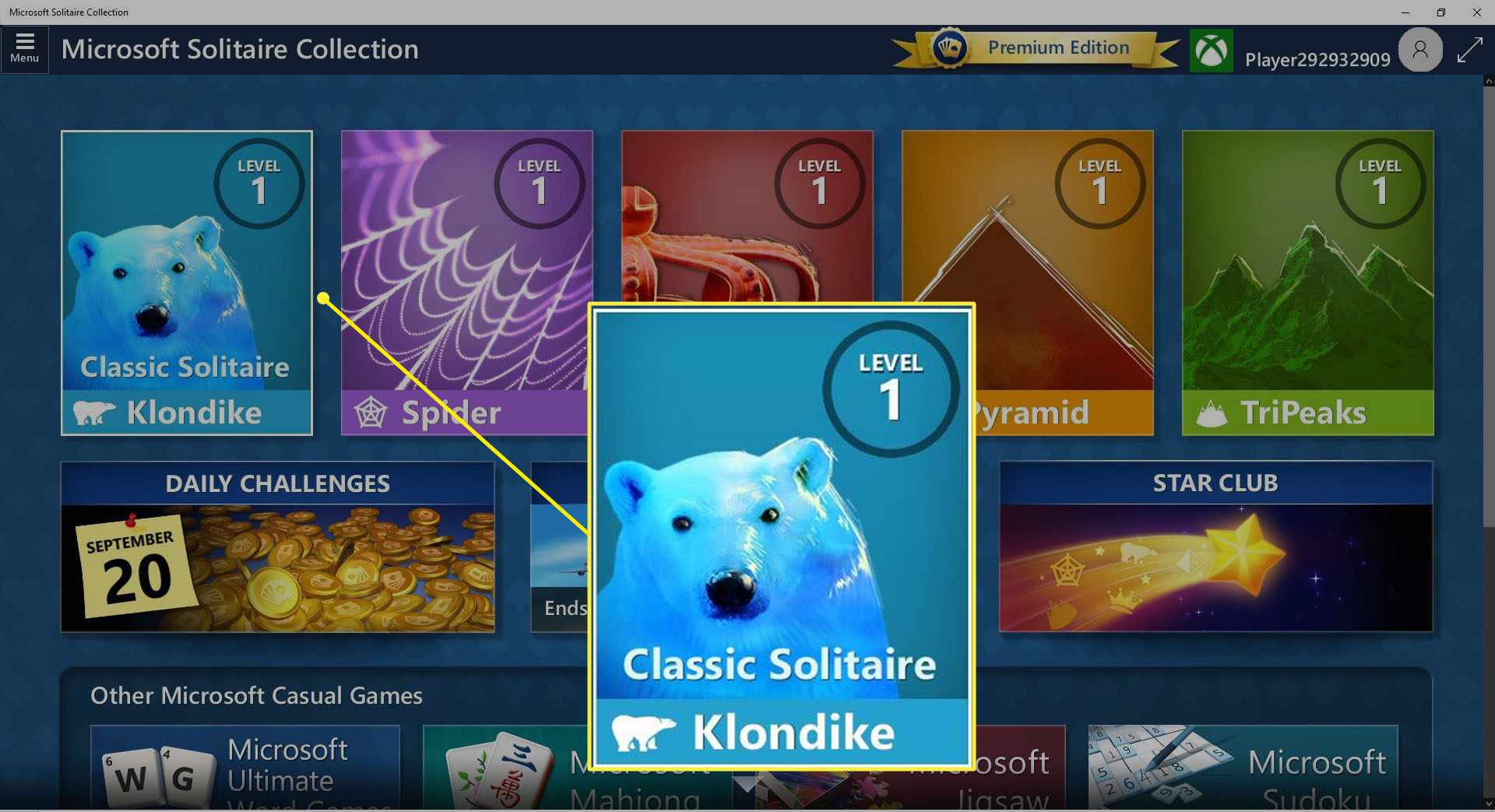 Screenshot Classic Solitaire (Klondike) v kolekci MS Solitaire