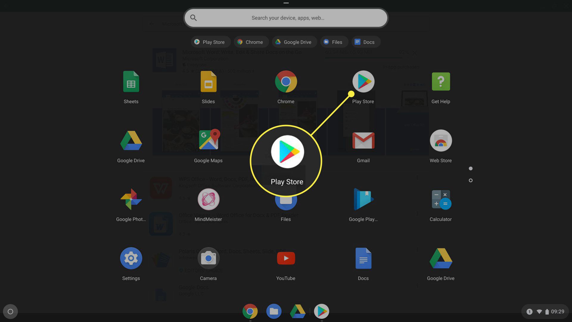 Ikona Play Store ve spouštěči Chromebooků
