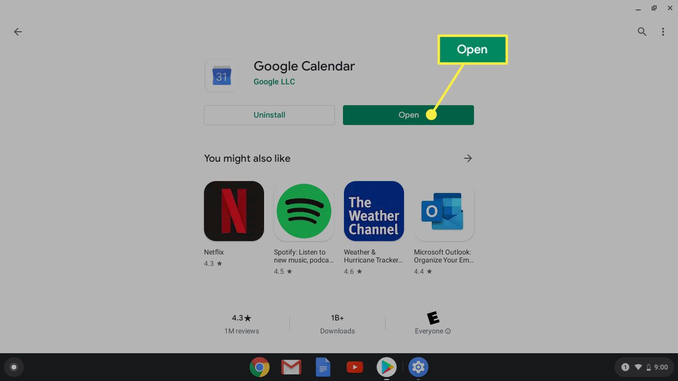 Tlačítko Otevřít pro nainstalovanou aplikaci na Google Play
