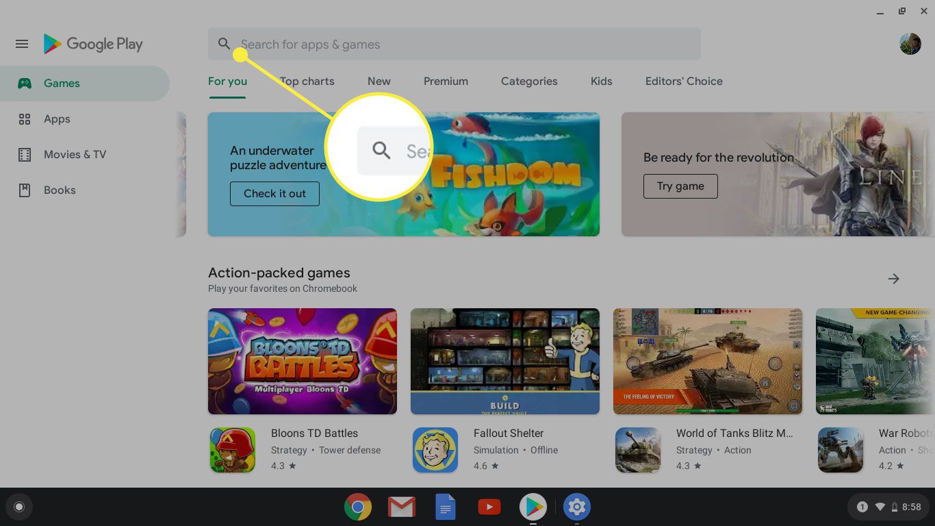 Vyhledávací lišta v Obchodě Google Play
