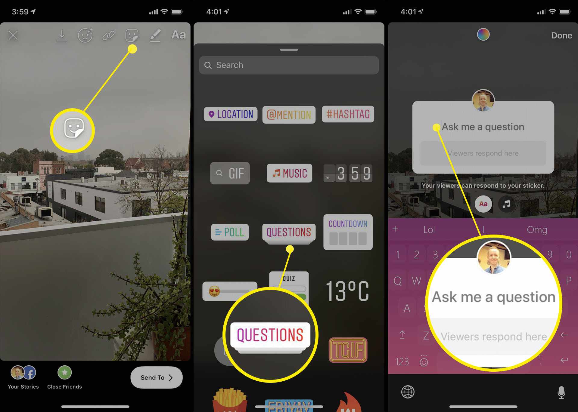 Používání nálepky otázek Instagram Stories v aplikaci Instagram iOS pro iPhone.