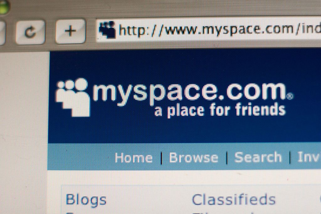 Domovská stránka populární internetové sítě MySpace.