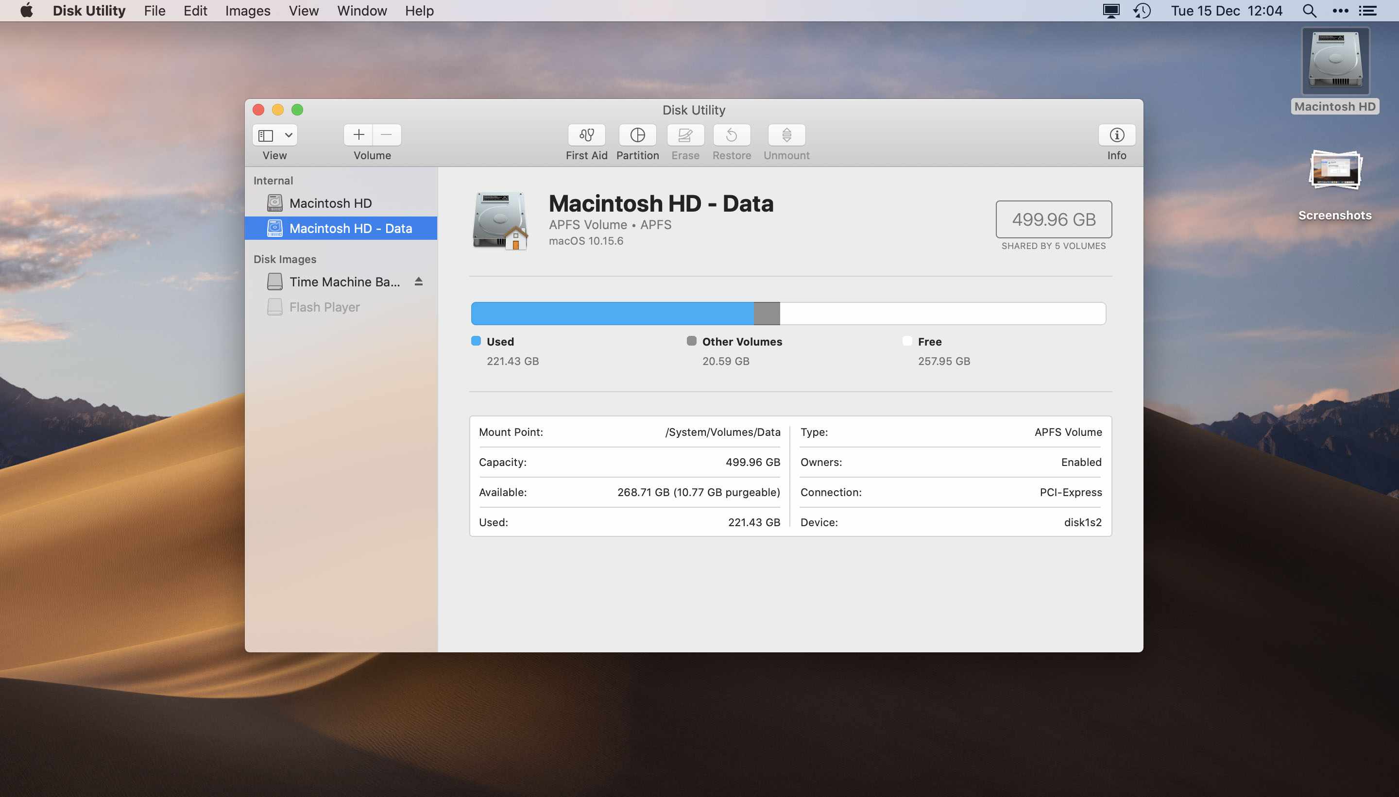 Řídicí panel aplikace Mac Disk Utility