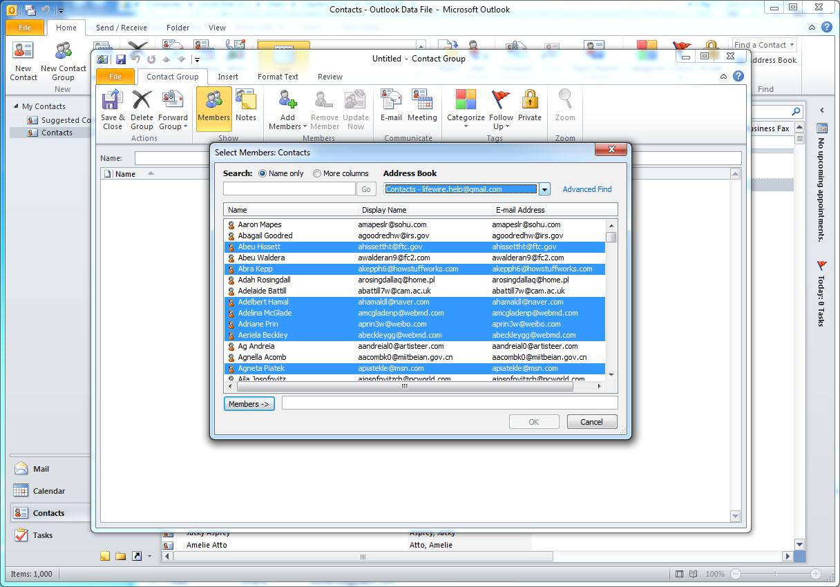 V aplikaci Outlook 2010 vyberte členy pro okno skupiny