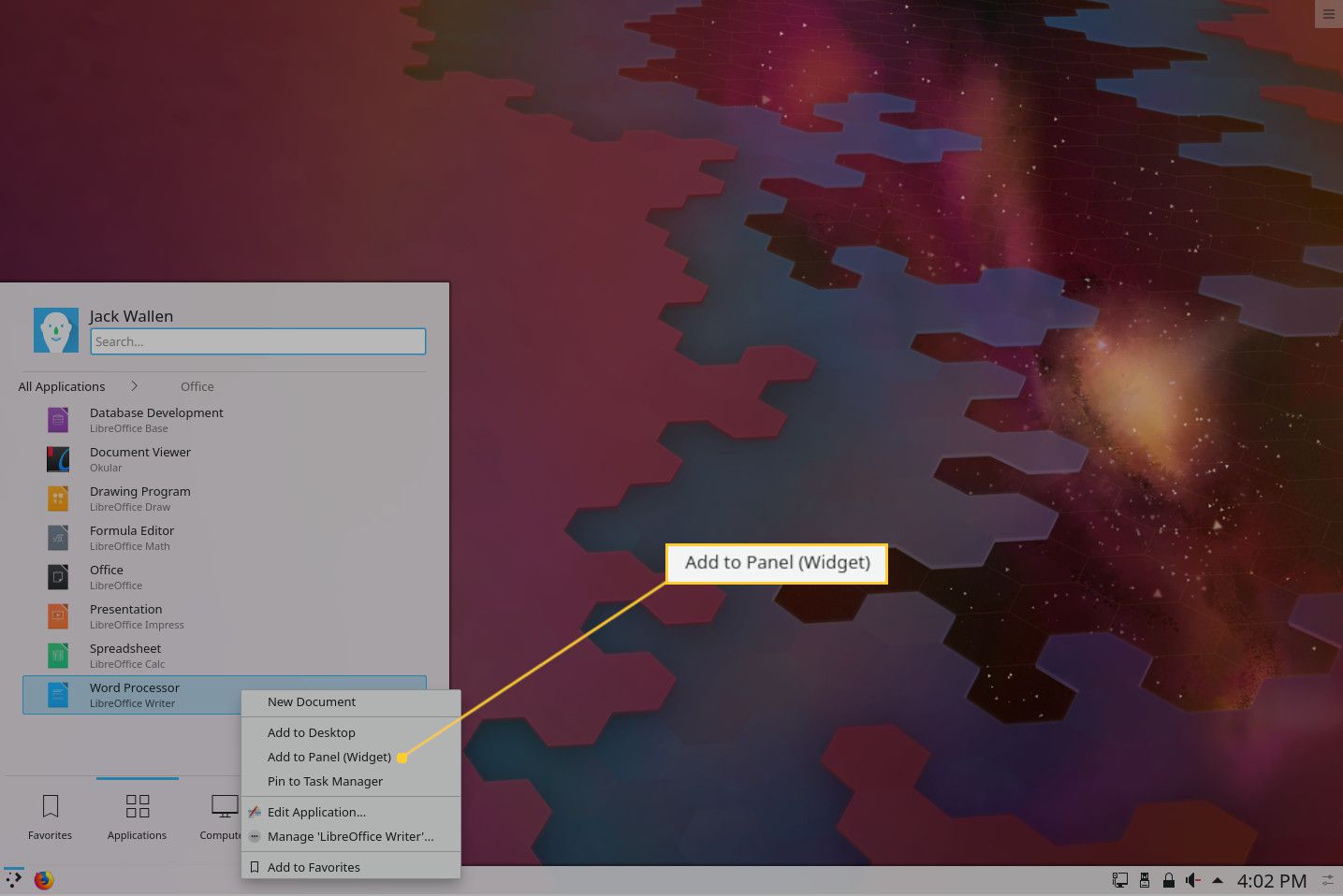 Spouštěč aplikací na panelu KDE