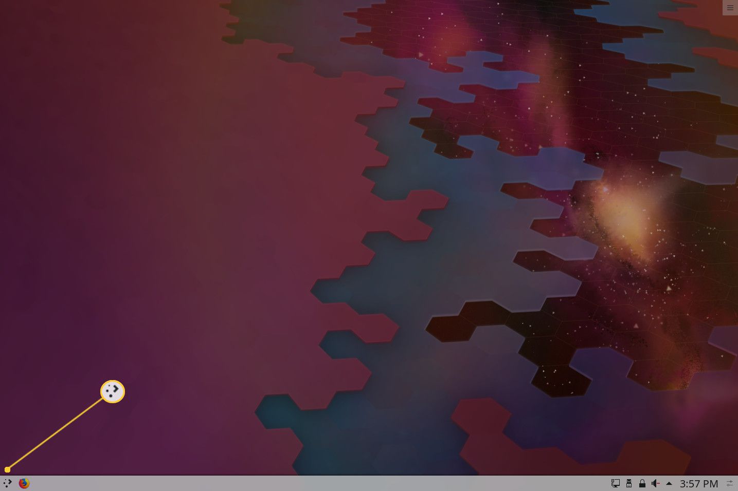 Tlačítko nabídky KDE zobrazené na obrazovce
