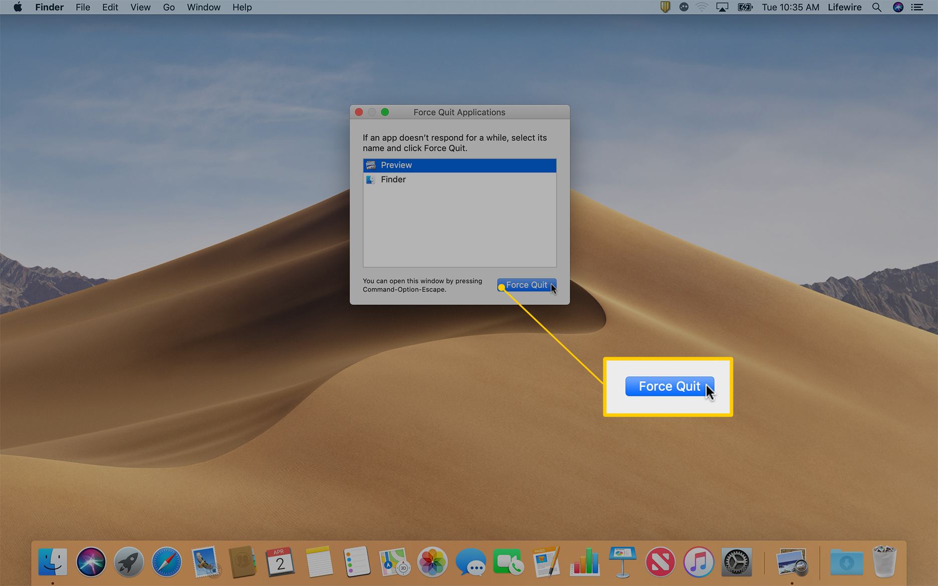 Tlačítko Vynutit ukončení v systému macOS