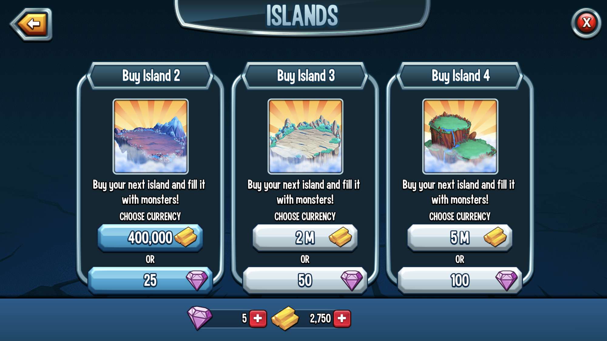 Nákup dalších ostrovů v Monster Legends