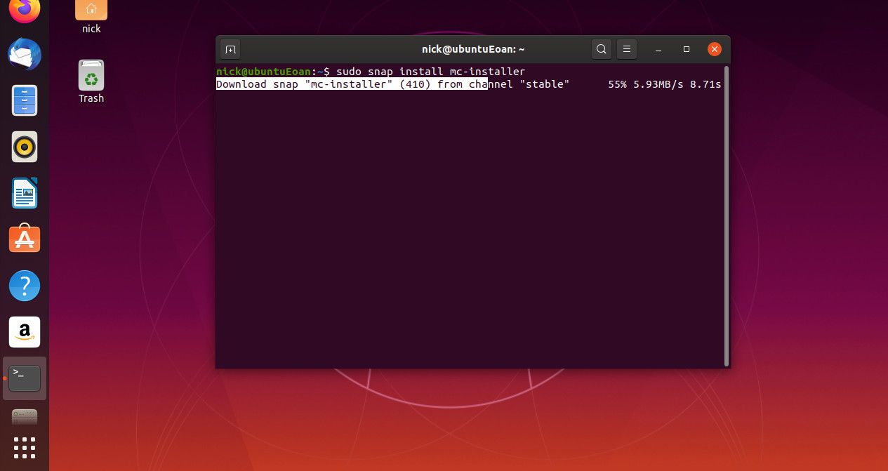 Instalační program Ubuntu snap mc-installer