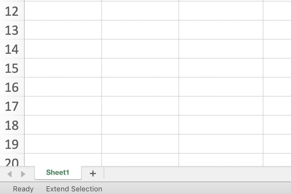 Screenshot aplikace Excel zobrazující stav Rozšířit výběr