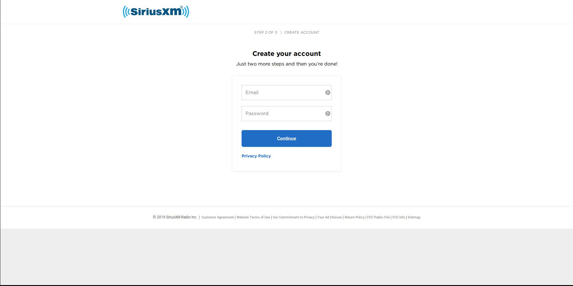 Nastavení uživatelského jména a hesla SiriusXM.