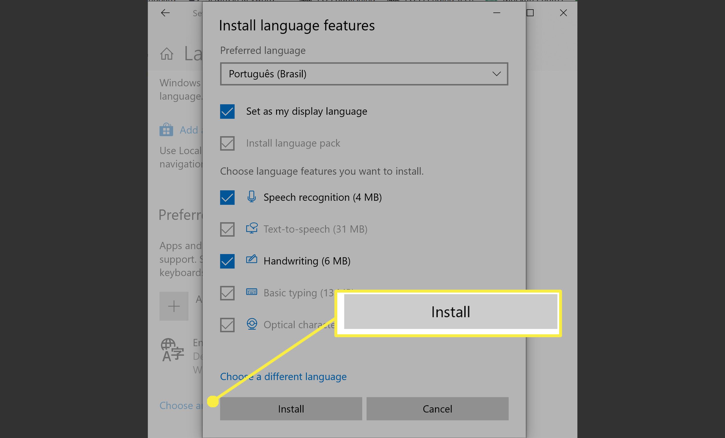 Instalace jazyka ve Windows 10.