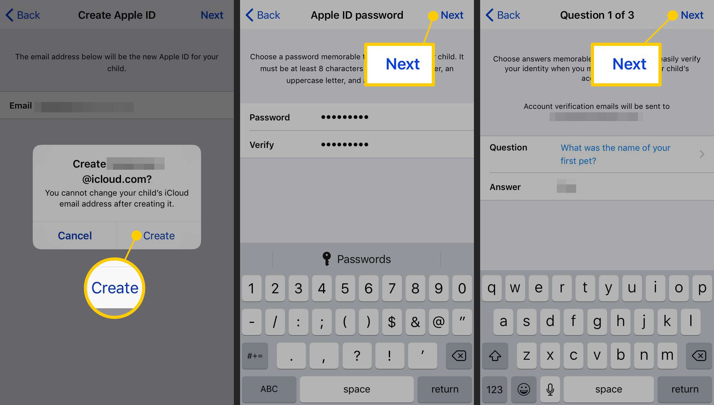 Potvrzení Apple ID a nastavení hesla a bezpečnostních otázek