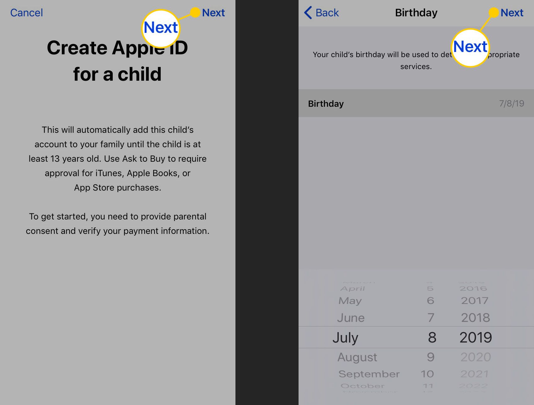 Zadání narozenin pro Apple ID dítěte