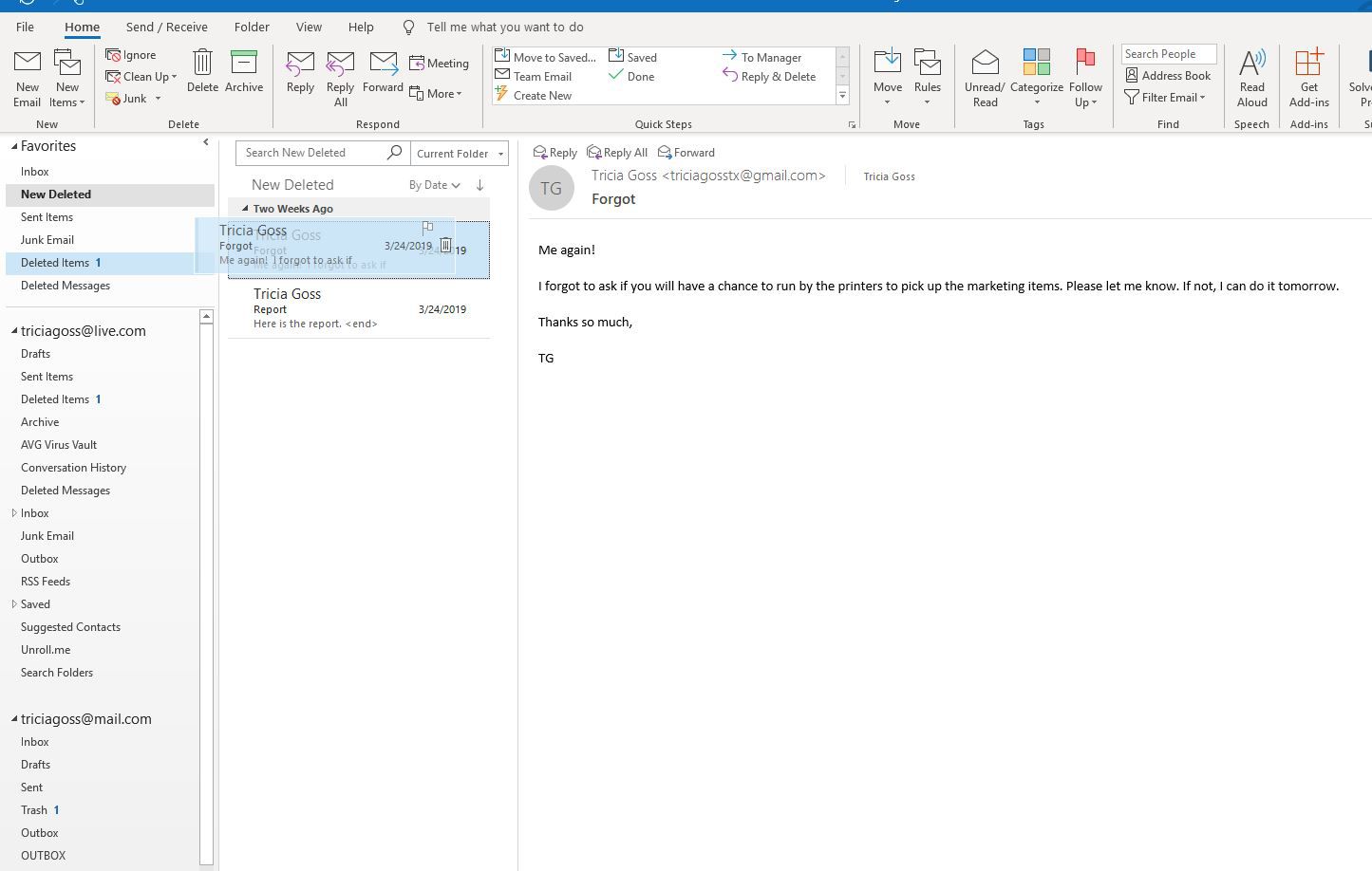 Screenshot přetažení e-mailu do složky