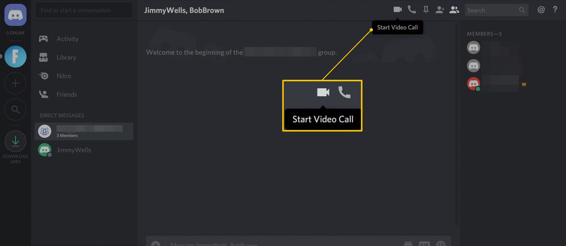 Tlačítka pro hlasové a videohovory v aplikaci Discord