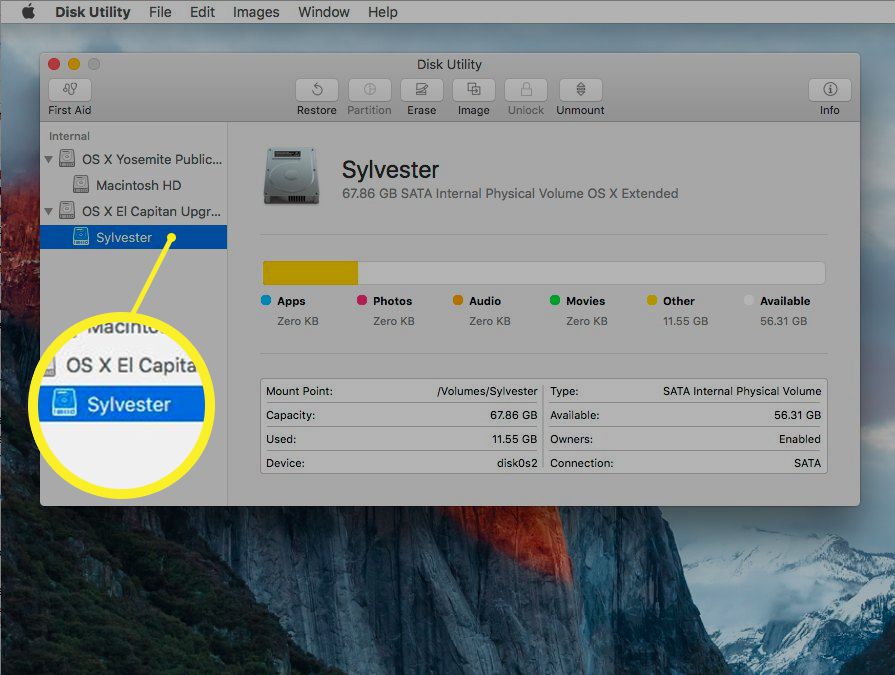 Screenshot OS X El Capitan Disk Utility