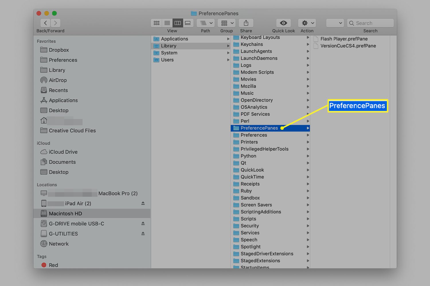 Složka PreferencePane v aplikaci MacOS Finder