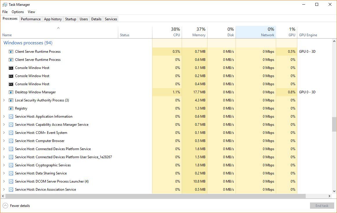Snímek obrazovky v části Windows Process Manager (Správce úloh systému Windows).