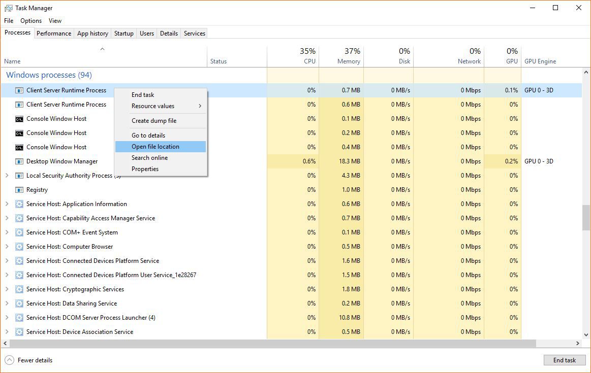 Snímek obrazovky Správce úloh systému Windows.