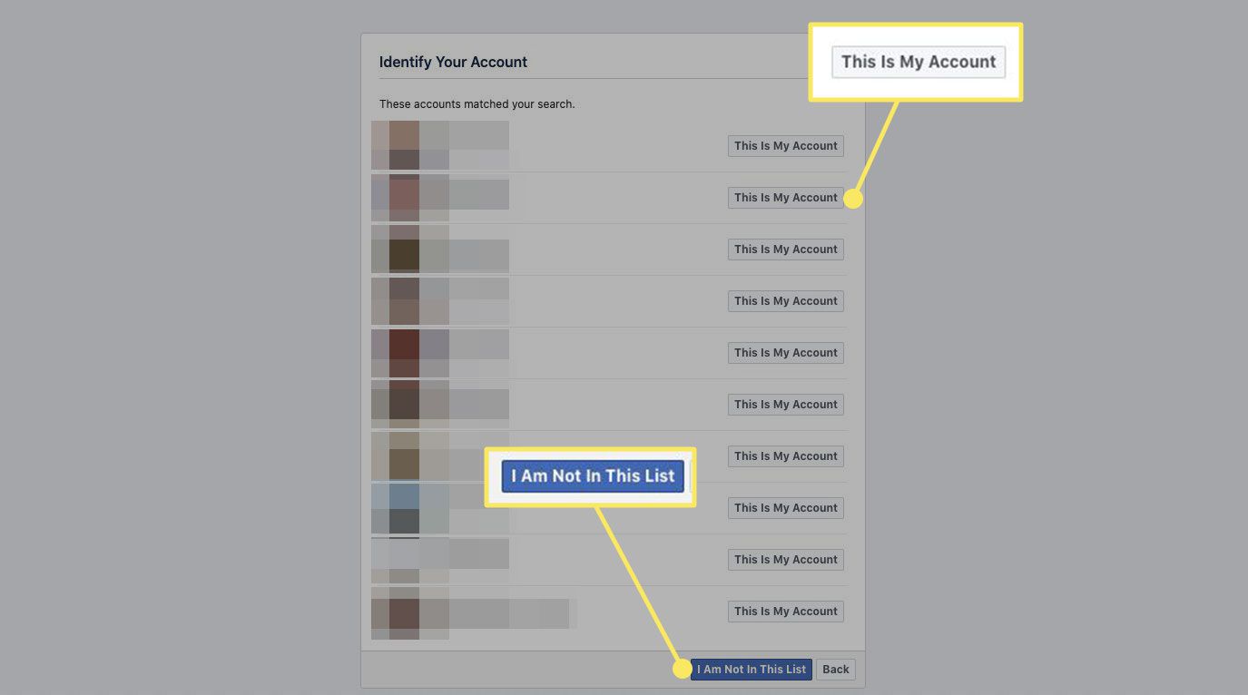Stránka „Identifikujte svůj účet“ na Facebooku