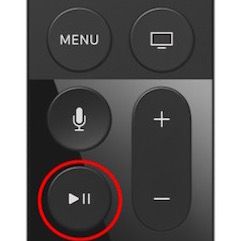 Tlačítko Přehrát / Pozastavit na dálkovém ovladači Apple TV