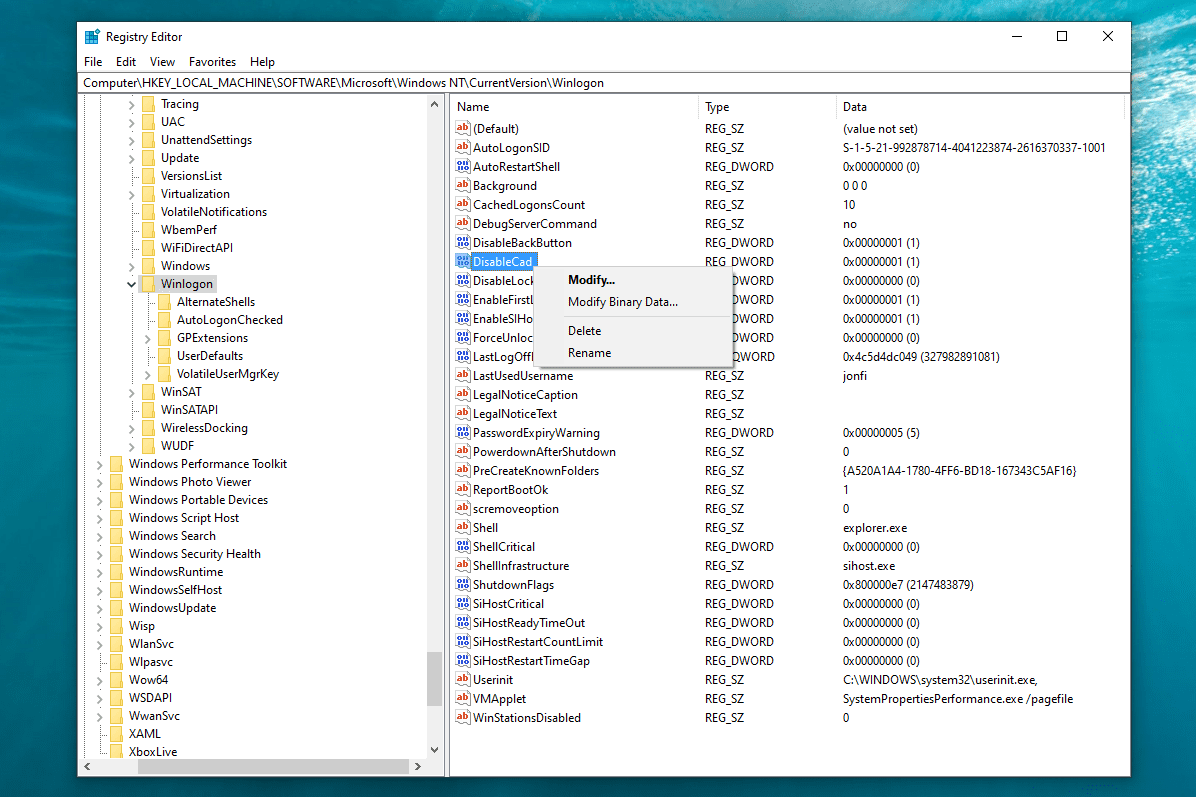 Upravte a přejmenujte možnosti hodnoty registru v systému Windows 10