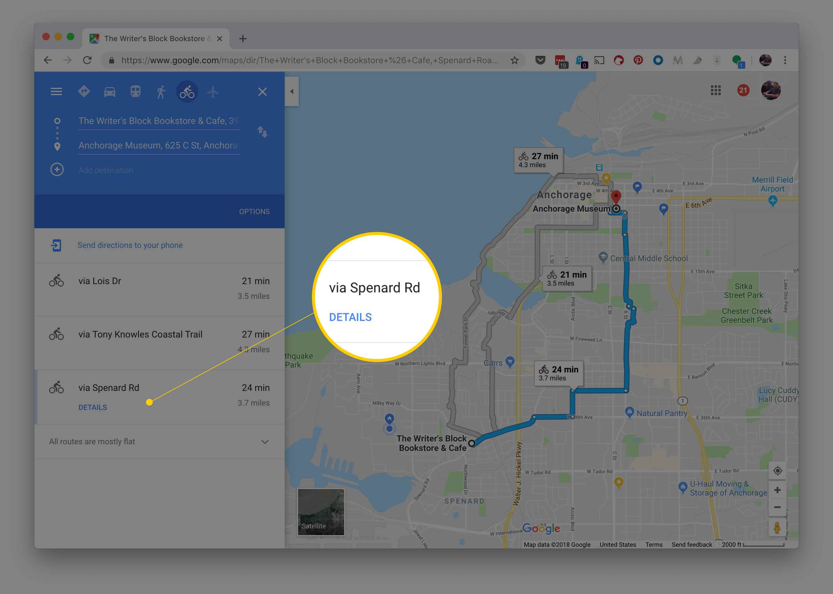 Alternativní trasa v Mapách Google pro cyklistické trasy