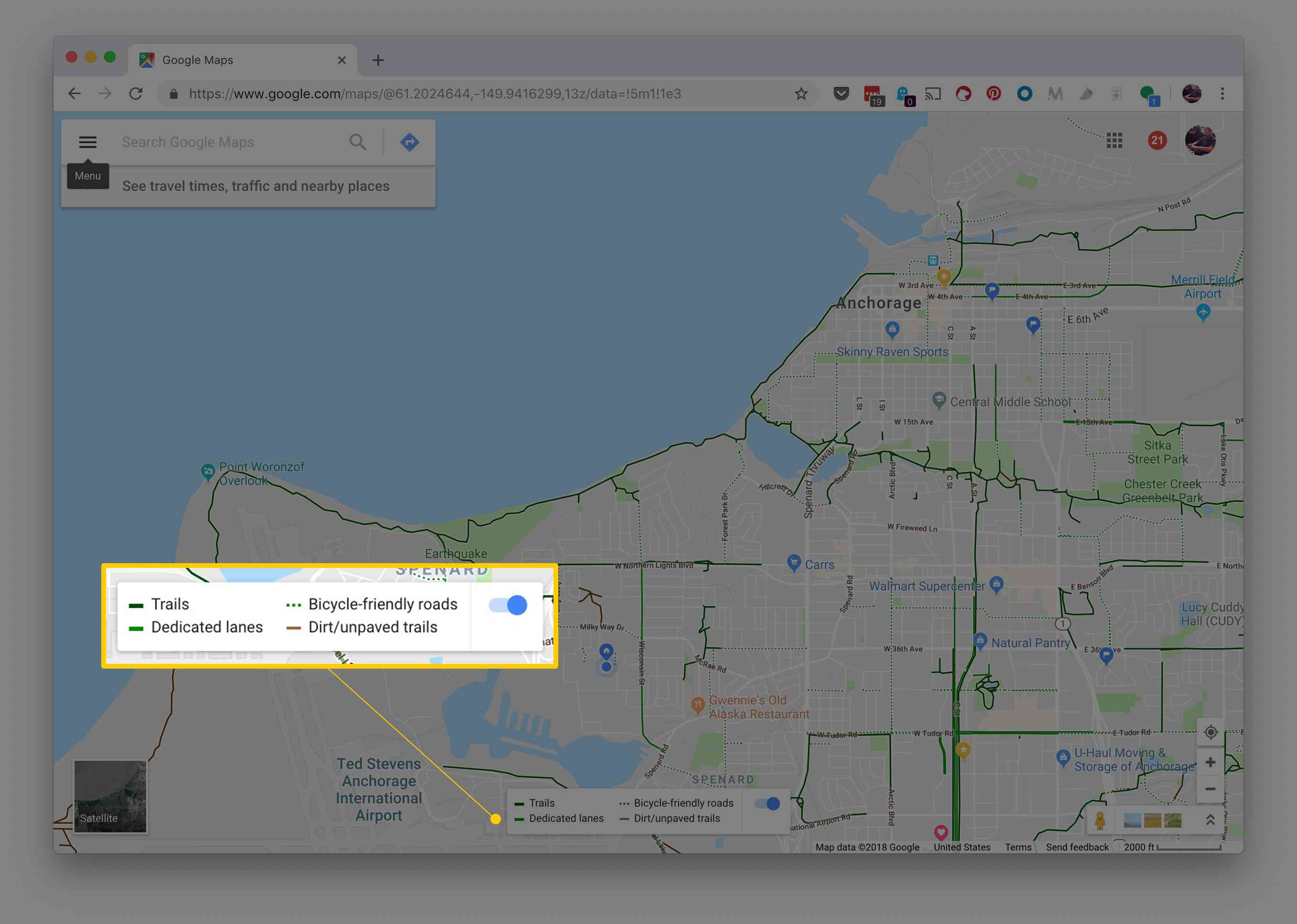 Klíč na kole v Mapách Google