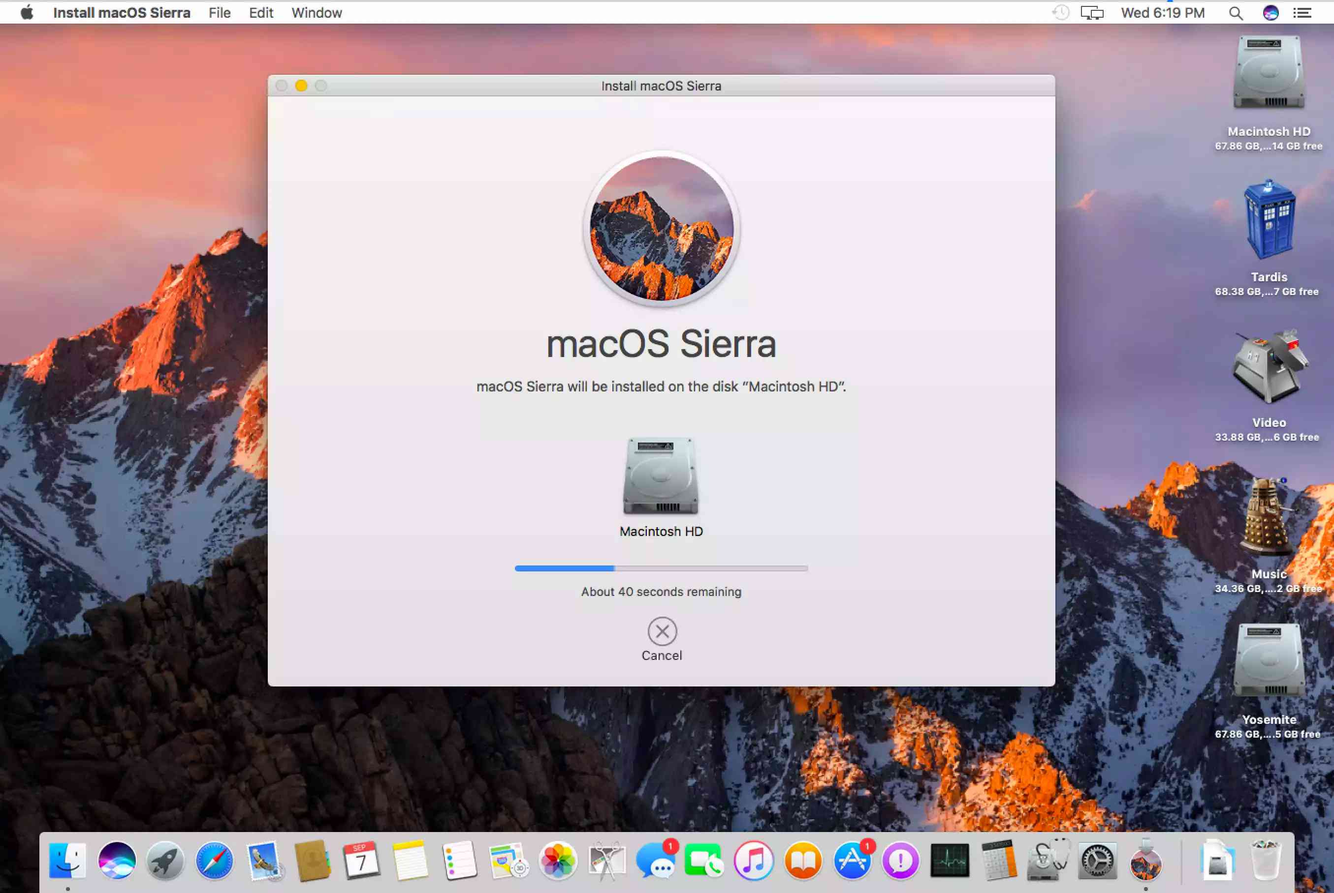 instalační obrazovka macOS Sierra